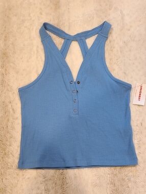 UNIONBAY Sky Blue Ribbed Button-Front Tank